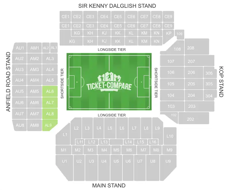 Anfield Seating plan with Away section highlighted