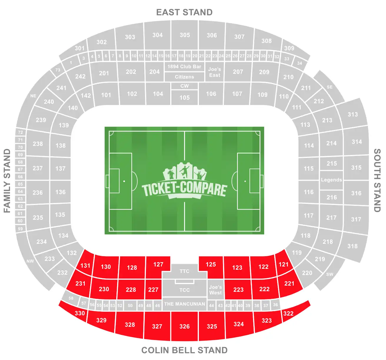Etihad Stadium Seating Plan Collin Bell highligted