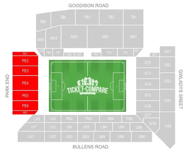 Sir Philip Carter Park Stand at Goodison Park highlighted