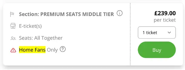 Additional ticket details specifying the section