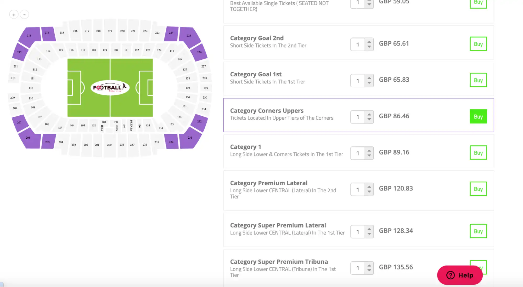 Screenshot of highlighted selected sectors