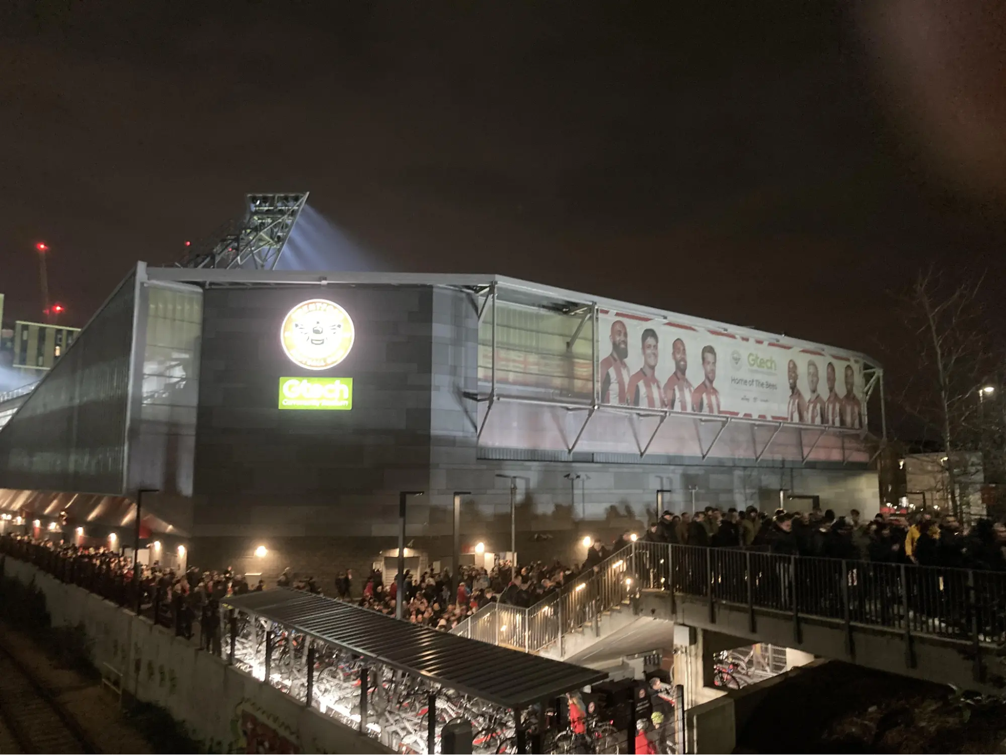 pre match view of the brentford gtech community stadium from the outside