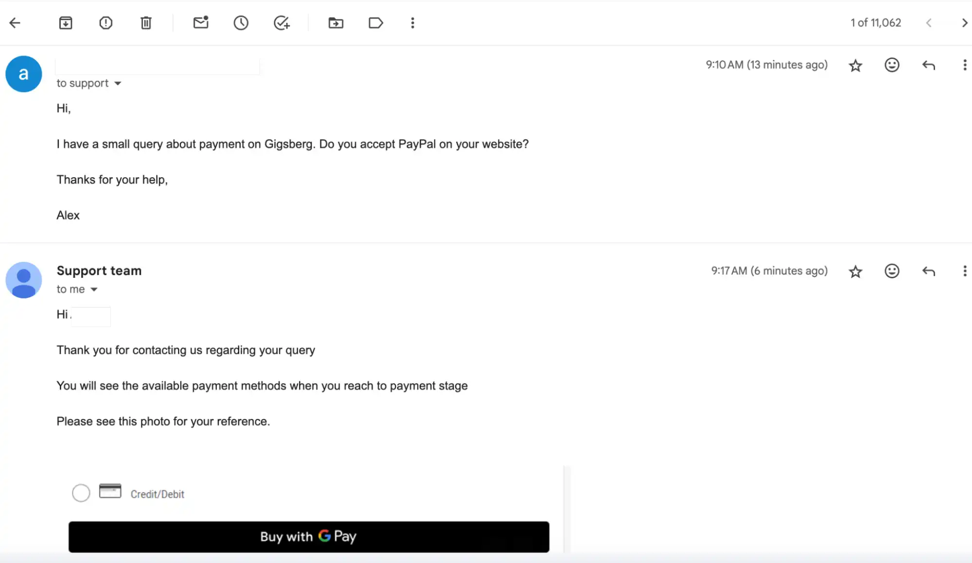 screenshot of email conversation