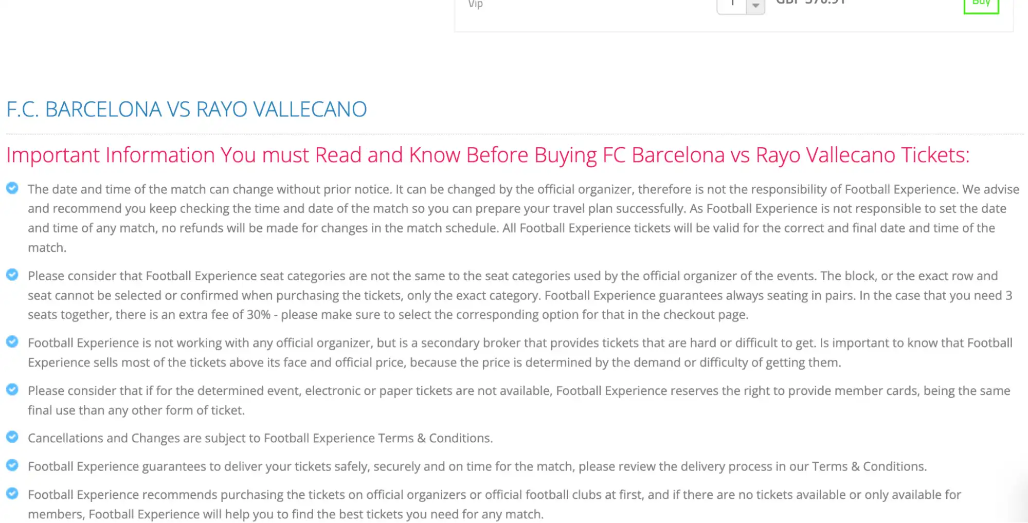 Screenshot of list of disclaimers