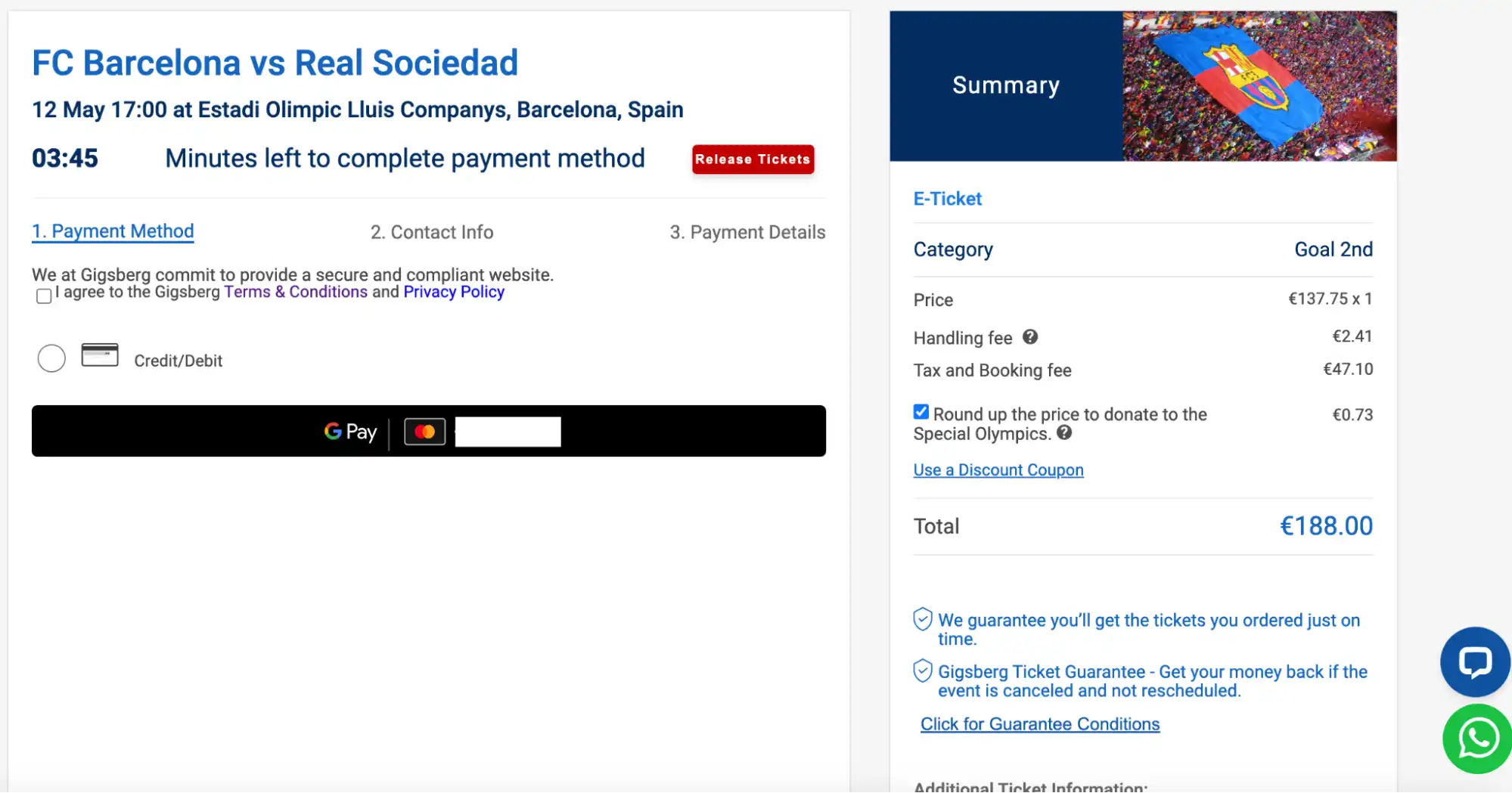 screenshot of the cart