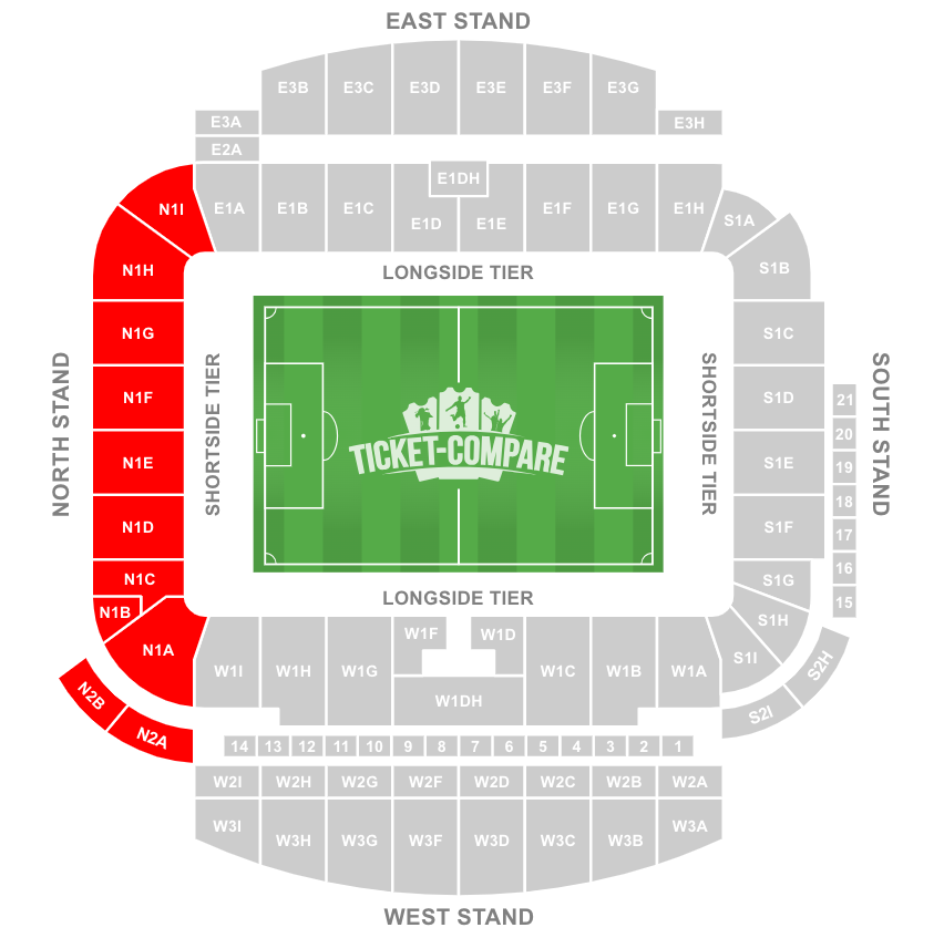 American Express Stadium Seating plan with North Stand highlighted