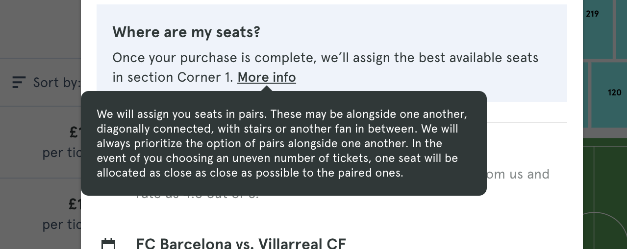screenshot of more info about where are my seats located