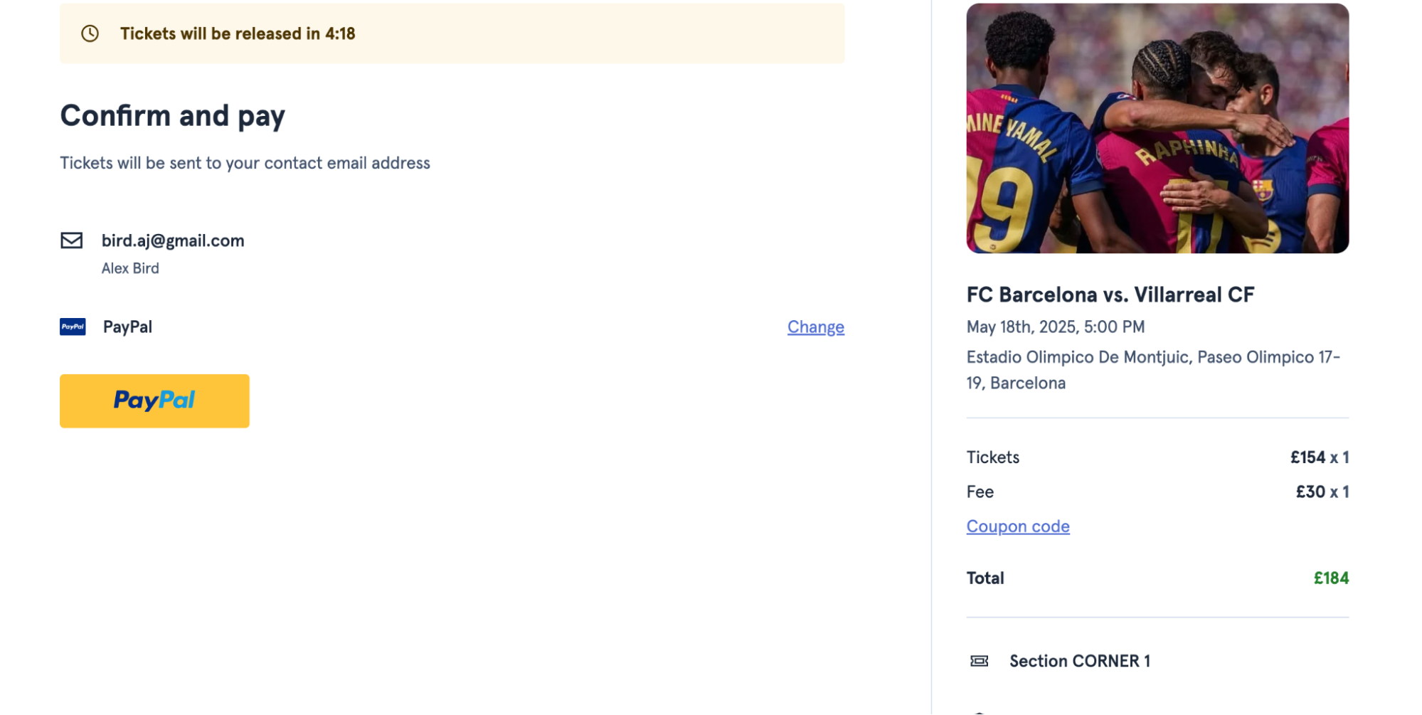 screenshot of the ticket final price