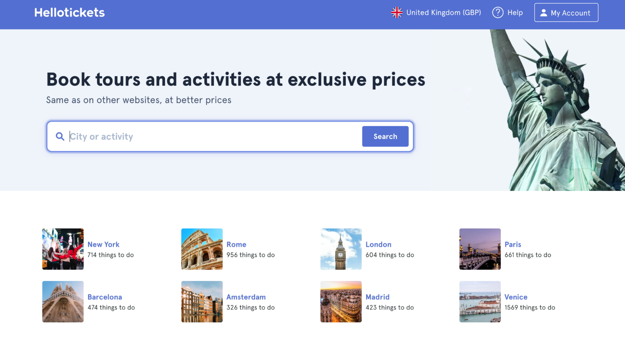 screenshot of Hellotickets website