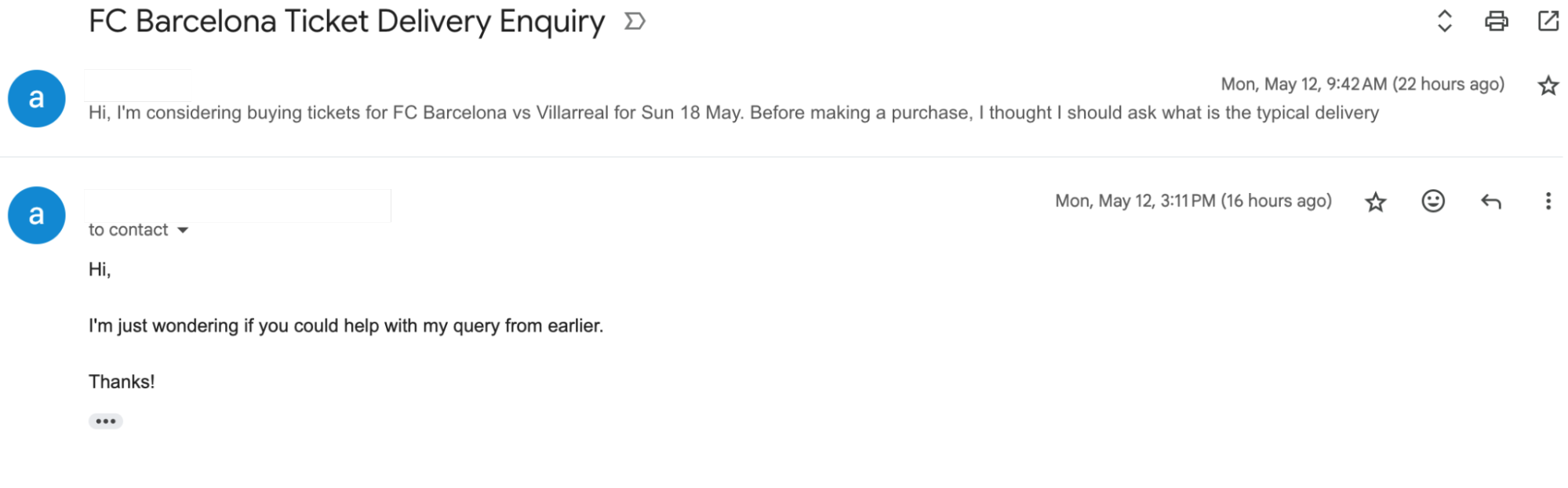 screenshot of email conversation (question)