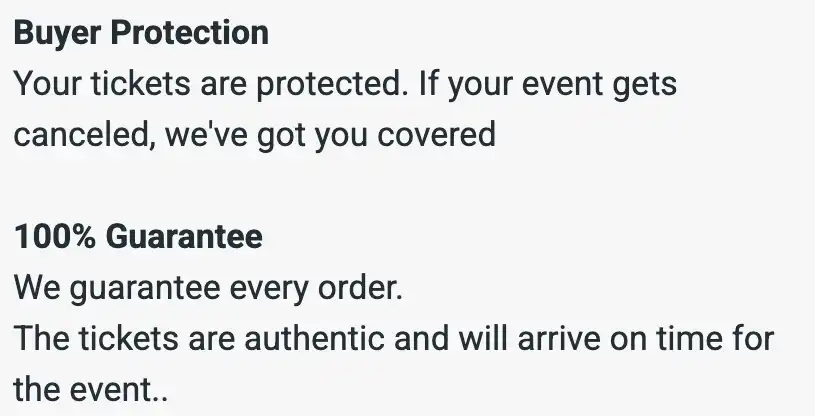 screenshot of Buyer Protection and Guarantee paragraphs