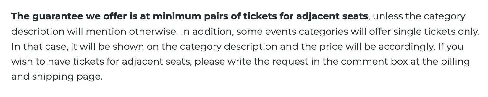 screenshot of website's seating policy
