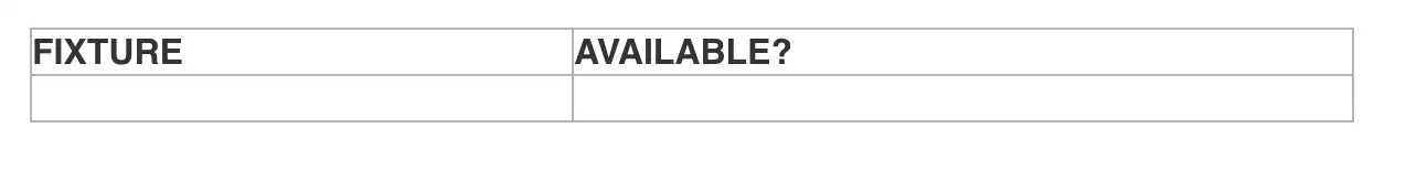 Screenshot of Empty Match table