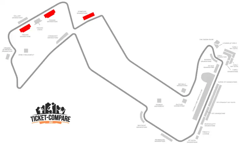 Screenshot of Marina Bay Circuit seating plan with Stamford and Padang stands highlighted