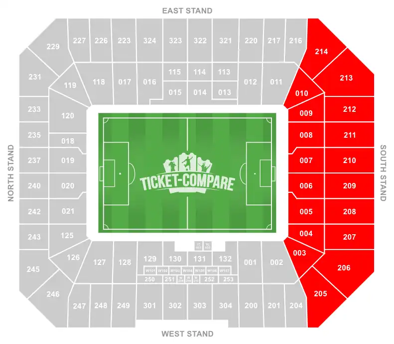Hill Dickinson Stadium Seating Plan with South Stand highlighted