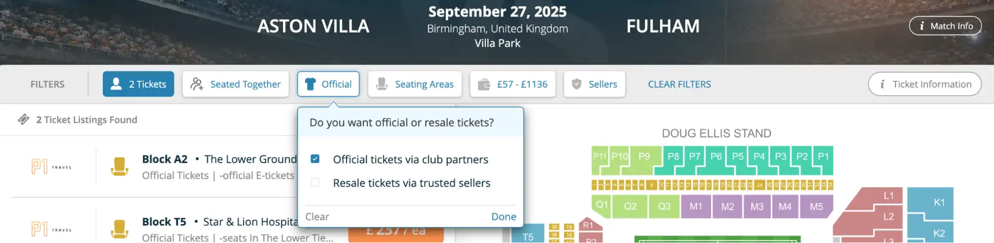 screenshot of the Official tickets via club partners checkbox selected