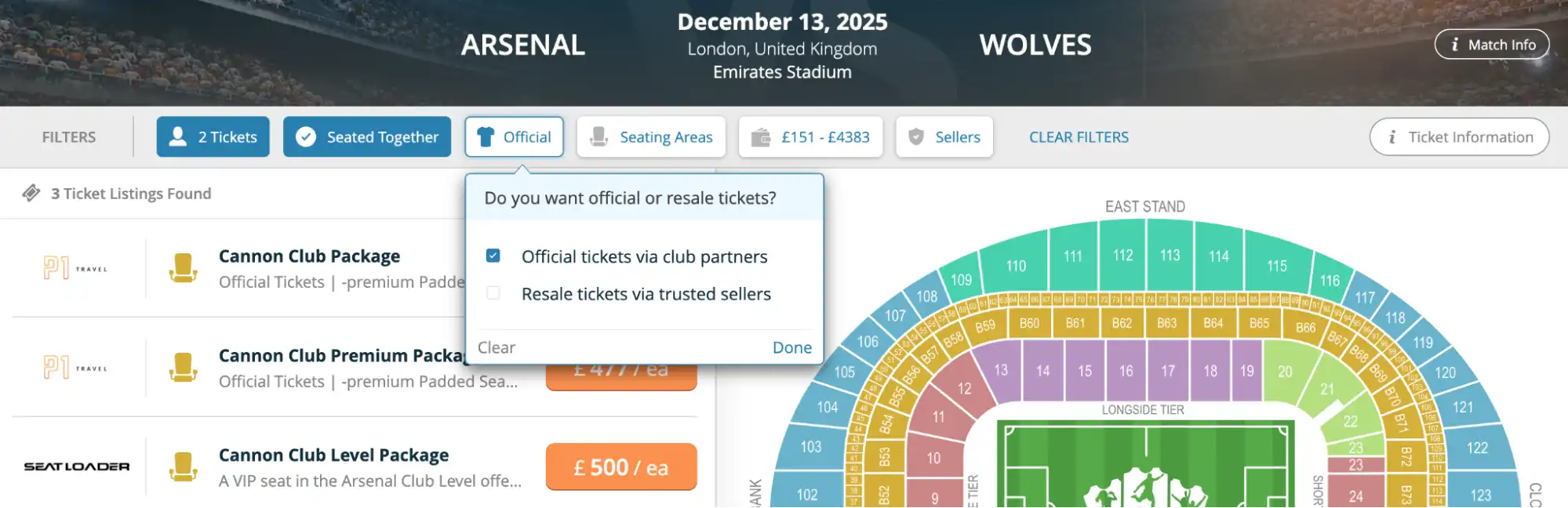 Choosing official tickets via clun partners