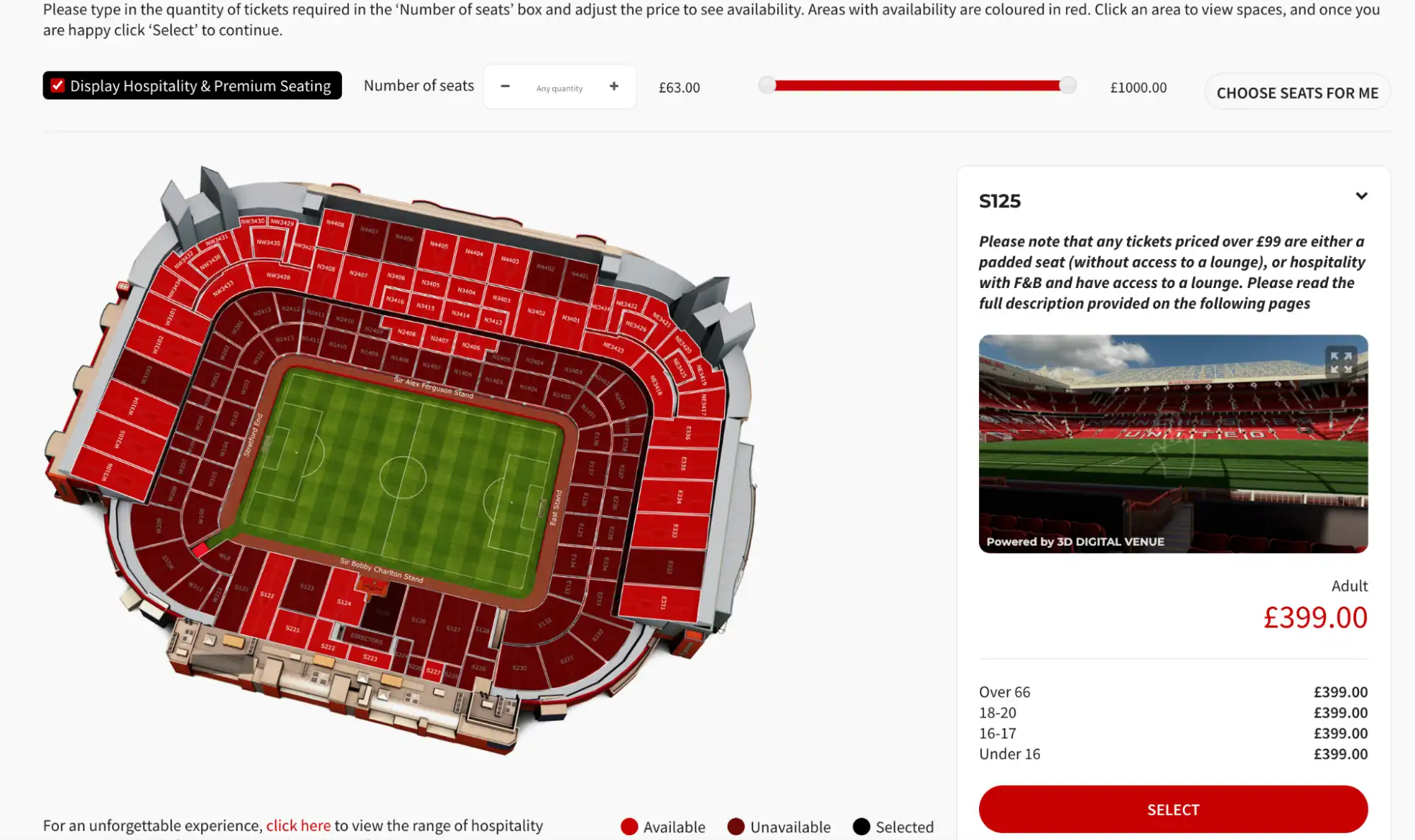 screenshot of Hospitality seats