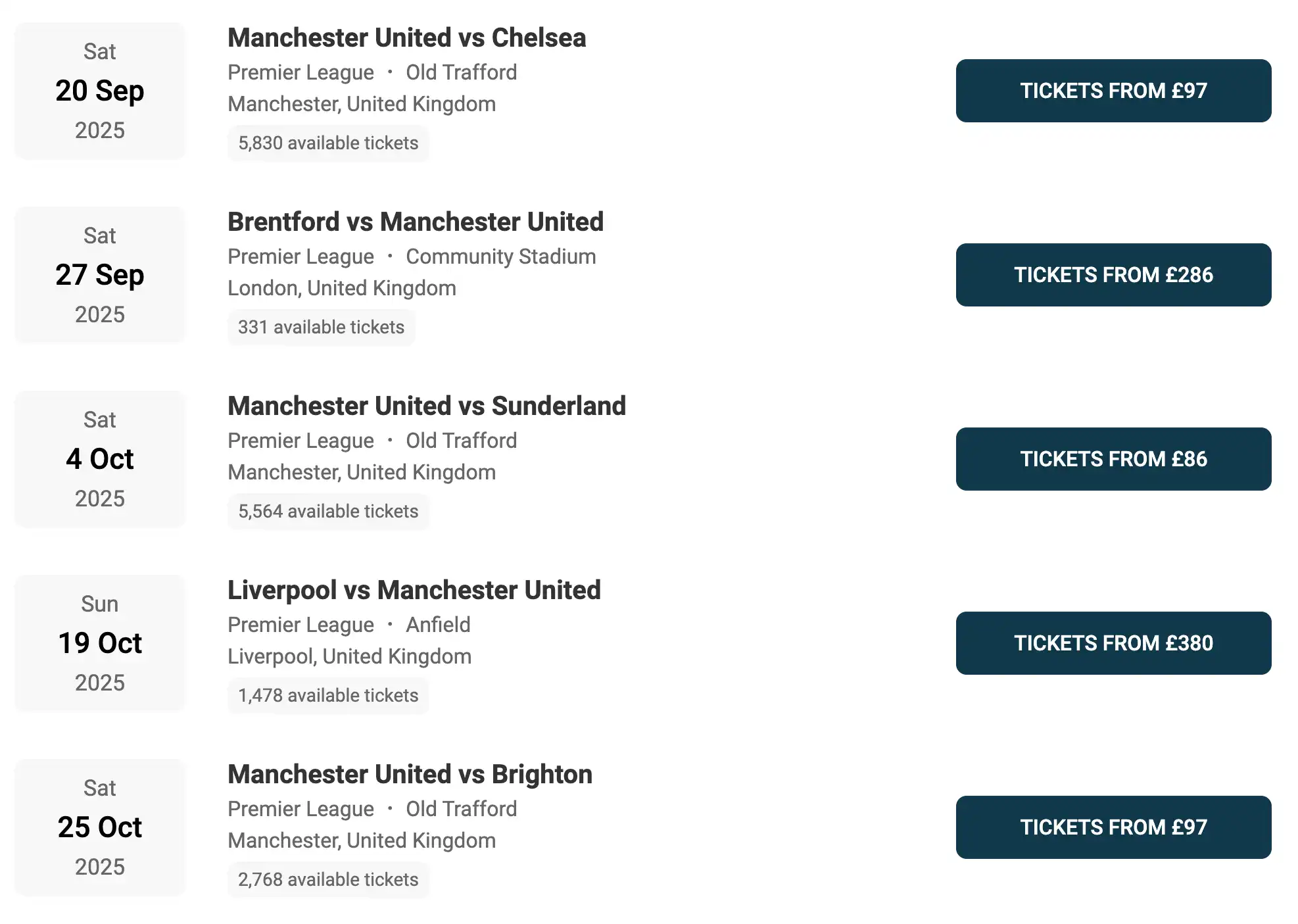 screenshot of Man U fixtures on www.bubbleblissbeauty.com