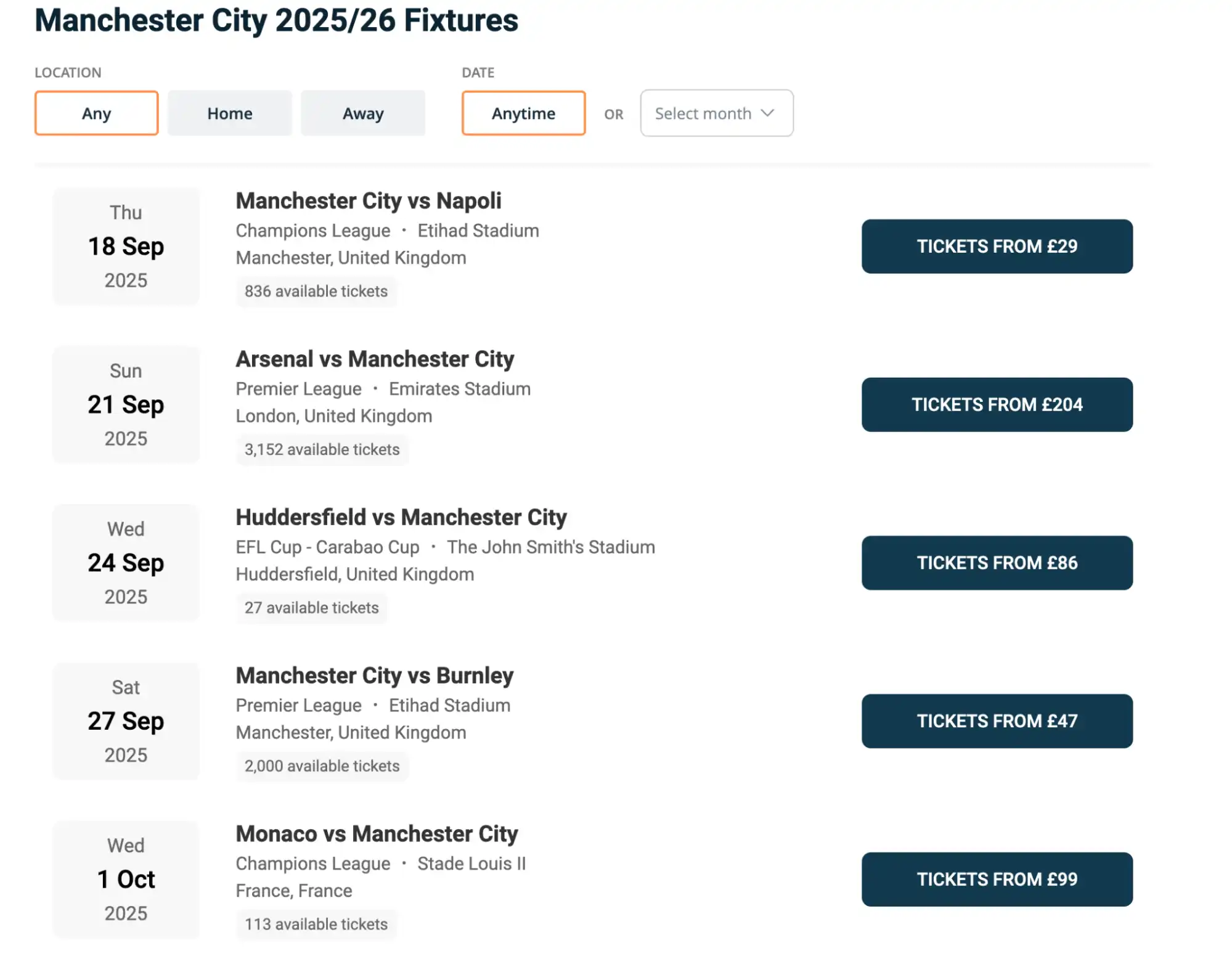 screenshot of Manchester City fixtures on www.bubbleblissbeauty.com