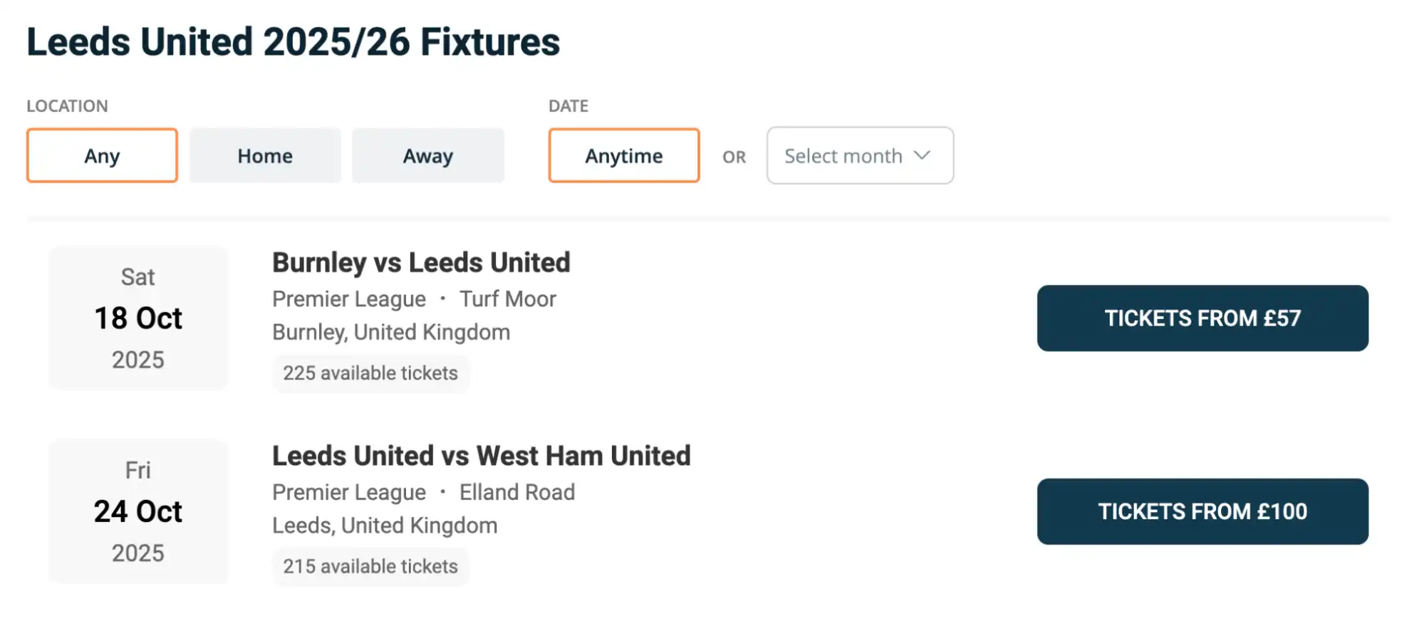 screenshot of Leeds United Fixtures on www.bubbleblissbeauty.com