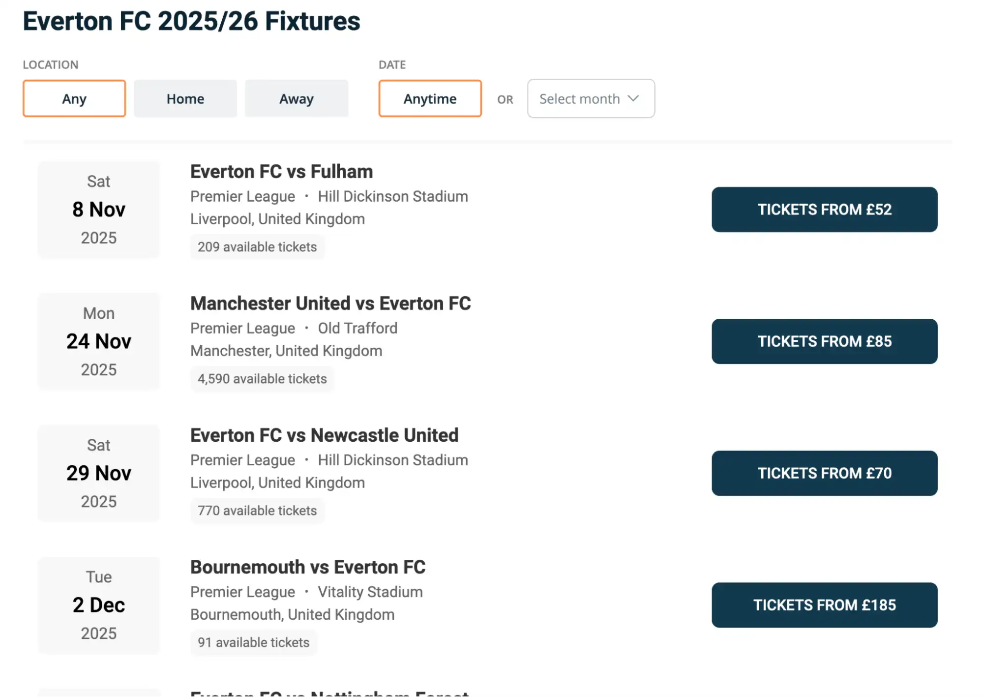 screenshot of Everton FC fixtures on www.bubbleblissbeauty.com