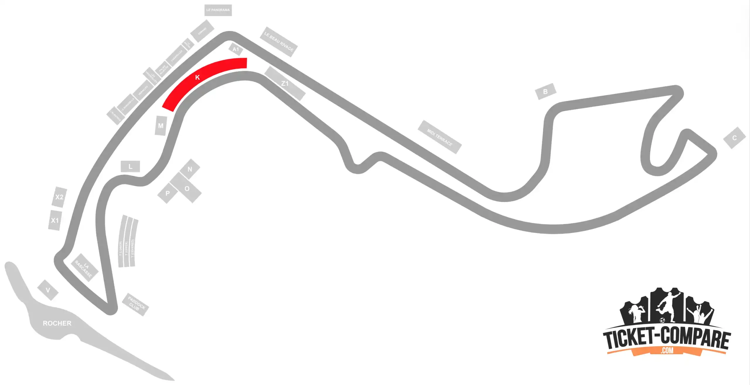 ScreenShot of Circuit de Monaco Seating Plan with the Grandstand K highlighted
