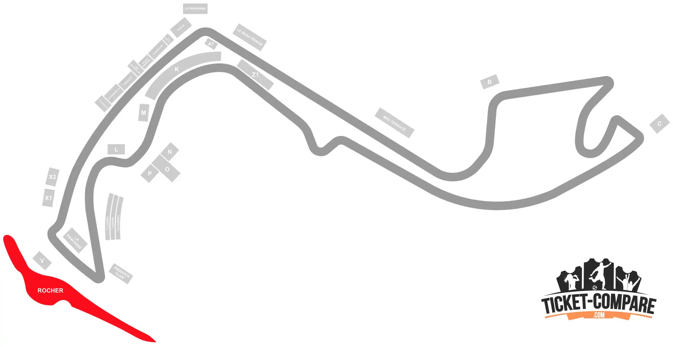 ScreenShot of Circuit de Monaco Seating Plan with the Rocher Stand highlighted