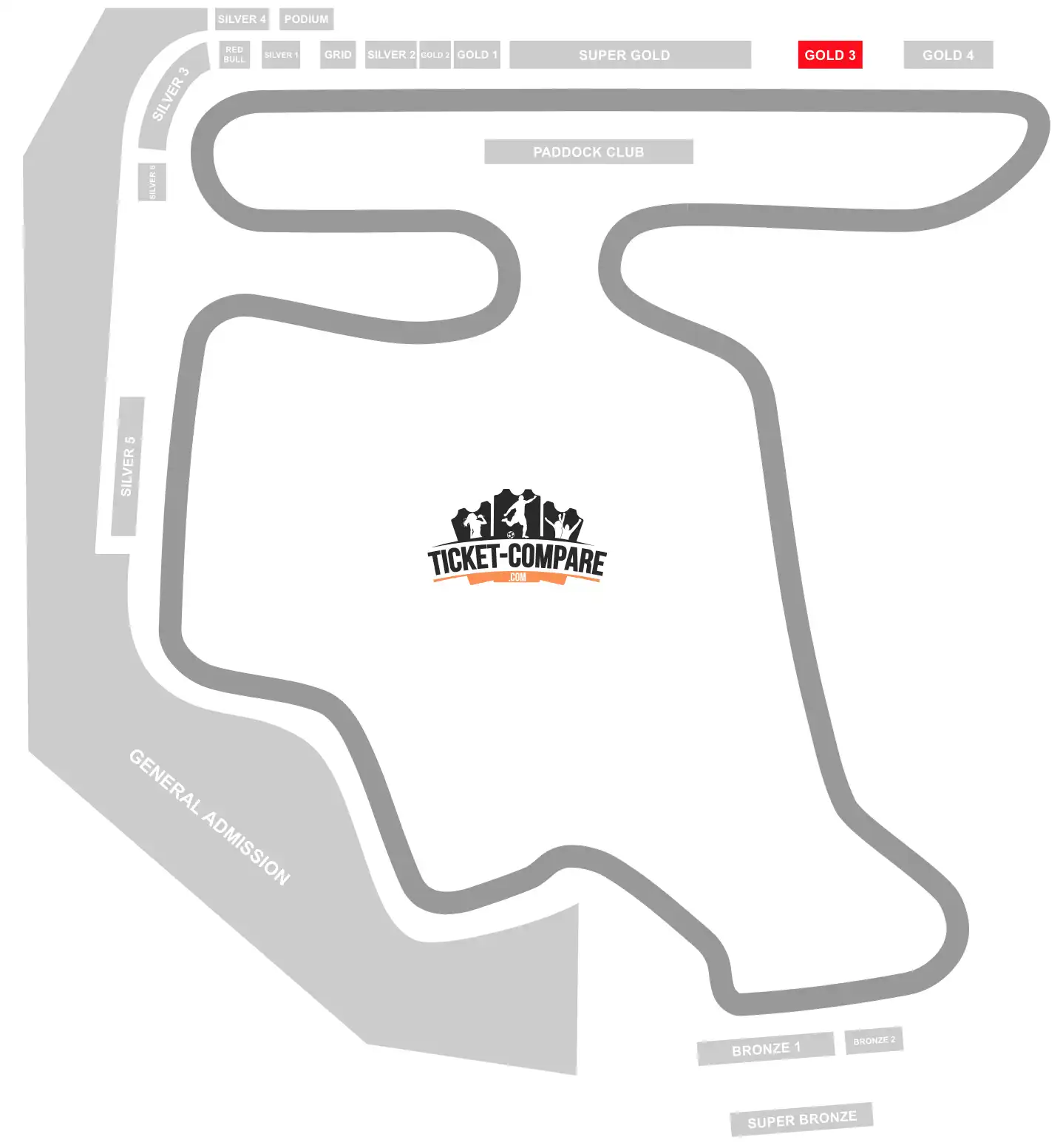 Screenshot of Hungaroring Seating Plan with highlighted the Gold 3 stand