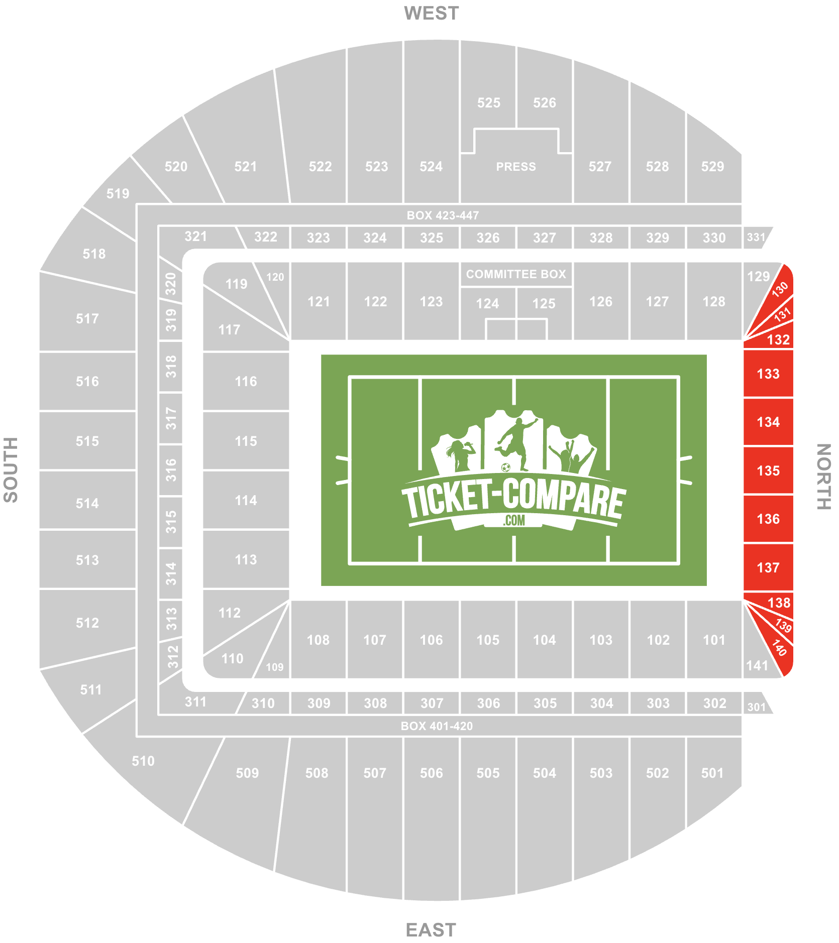 Screenshot Aviva Stadium Seating Plan with the North Stand highlighted