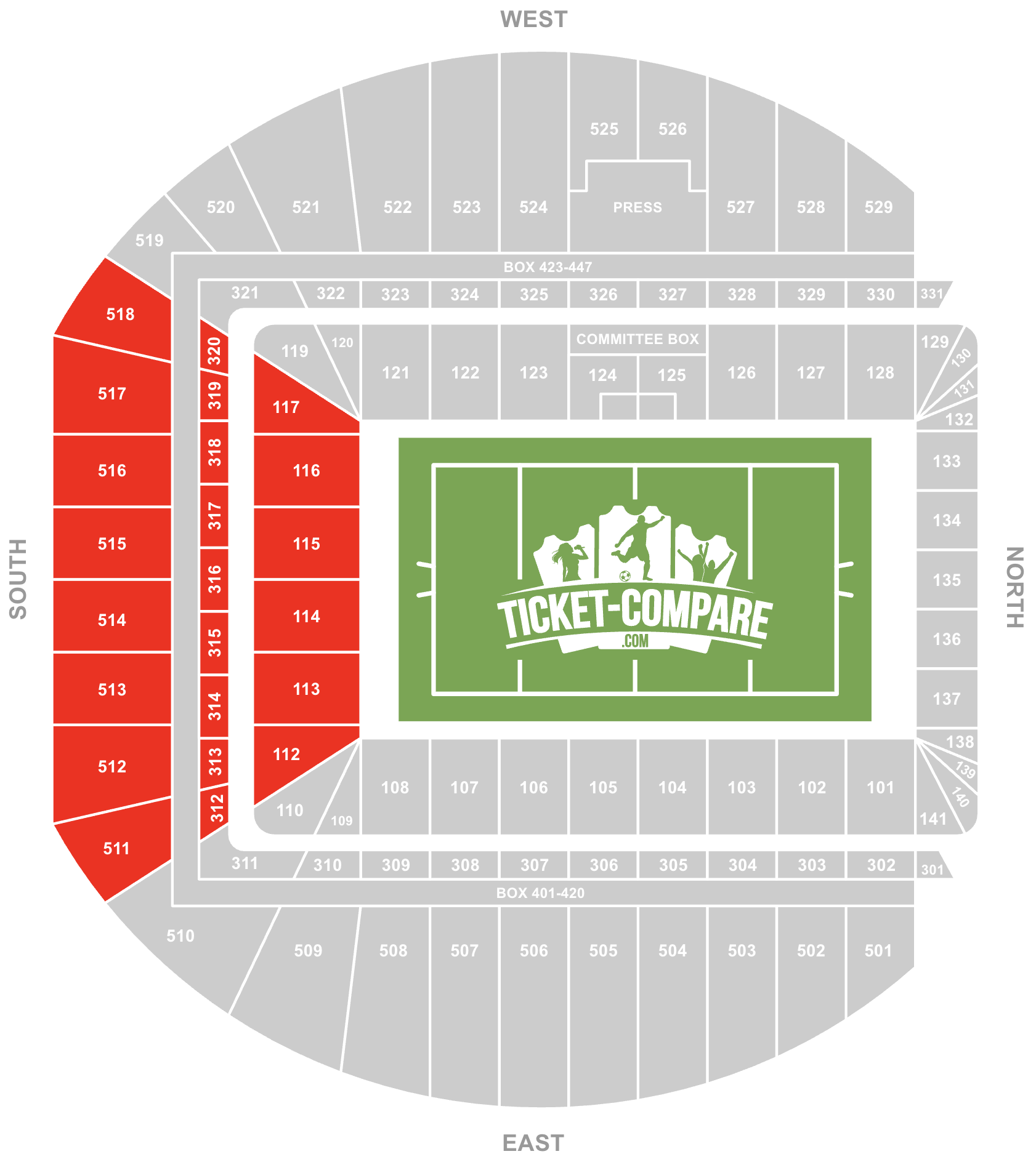 Screenshot Aviva Stadium Seating Plan with the South Stand highlighted