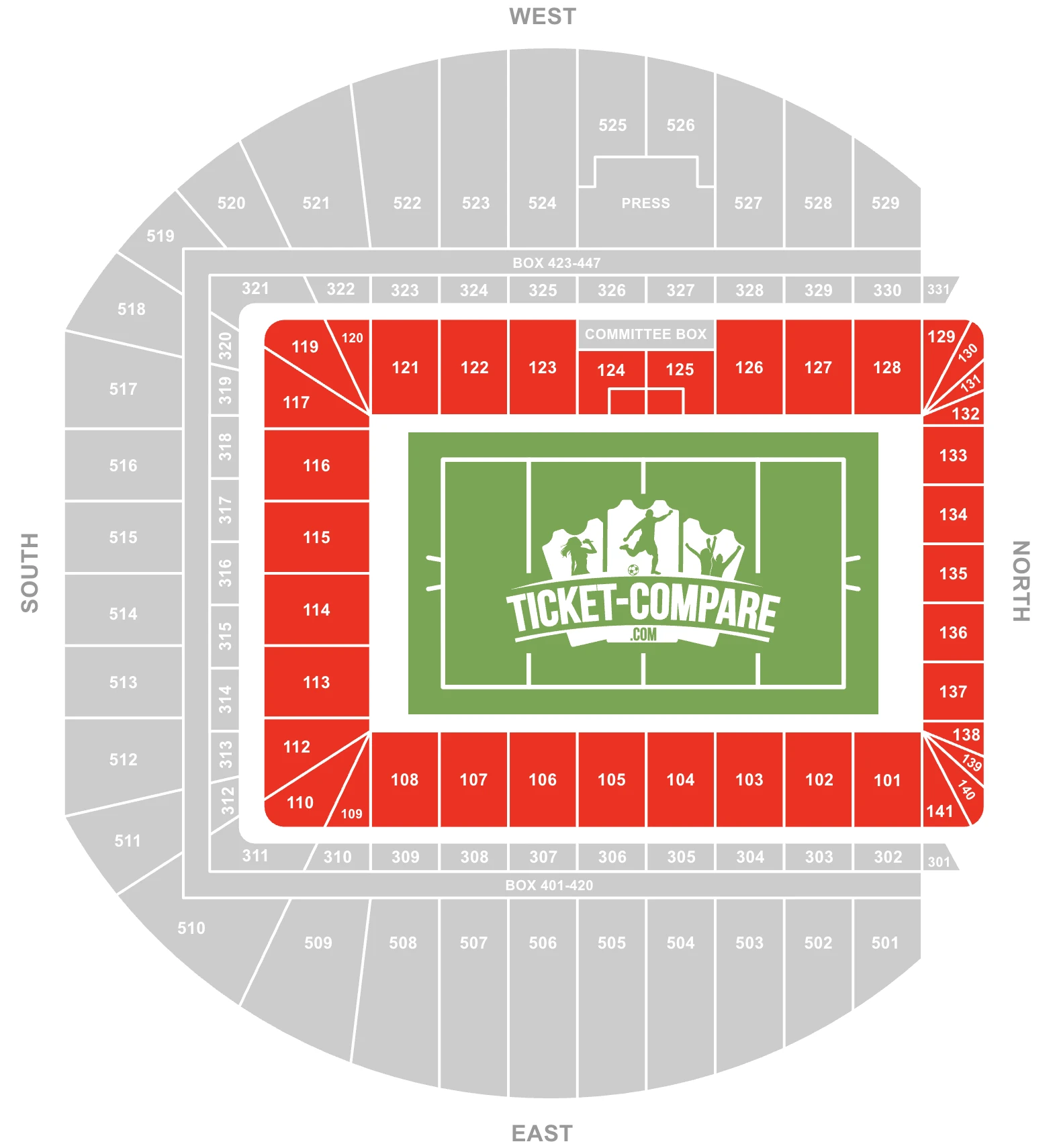 Screenshot of Aviva Stadium Seating plan with the Lower tier highlighted