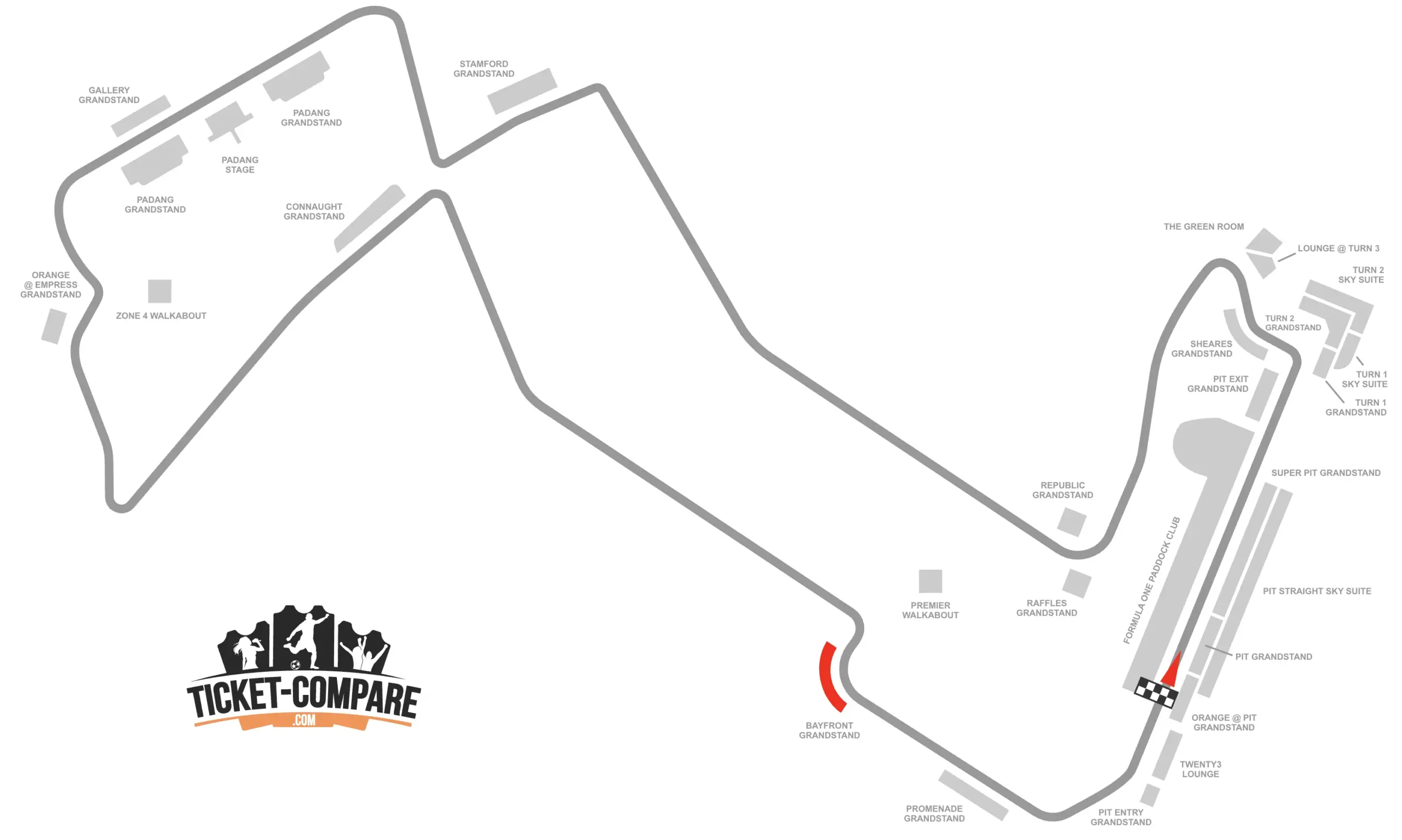 Screenshot of Marina Bay Street Circuit Seating plan with the Bayfront Grandstand highlighted