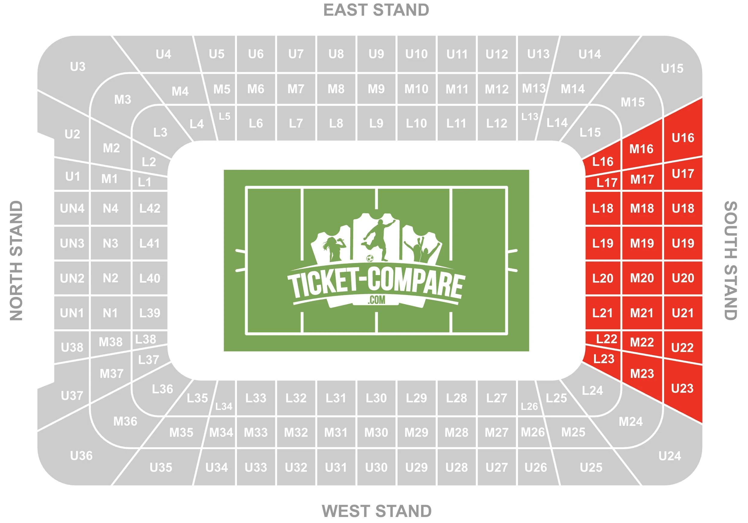 Screenshot of Principality Stadium Seating Plan with highlighted the South Stand