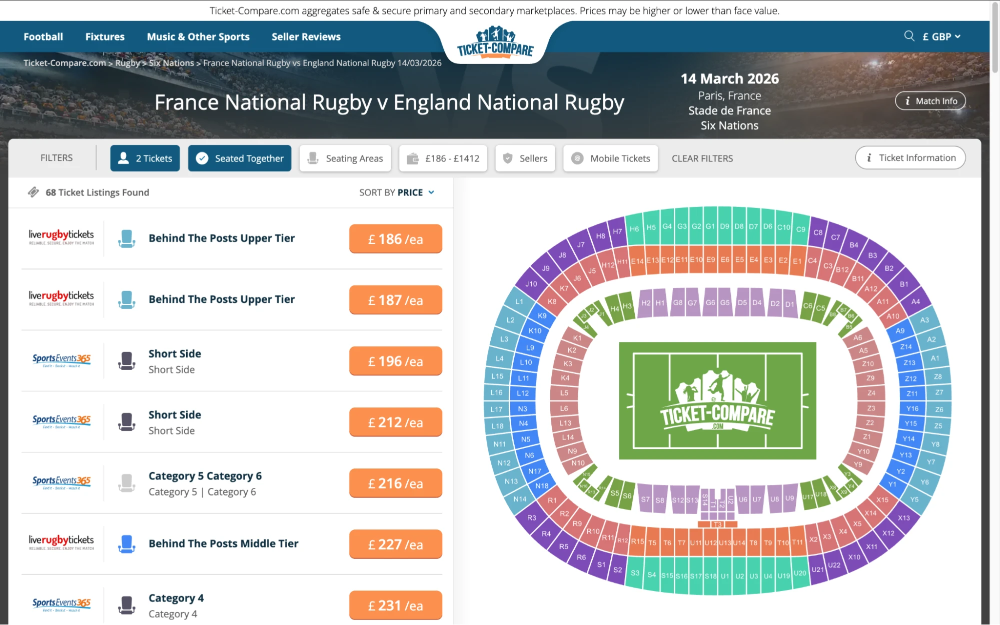 Screenshot of France National Rugby v England National Rugby tickets page on www.bubbleblissbeauty.com