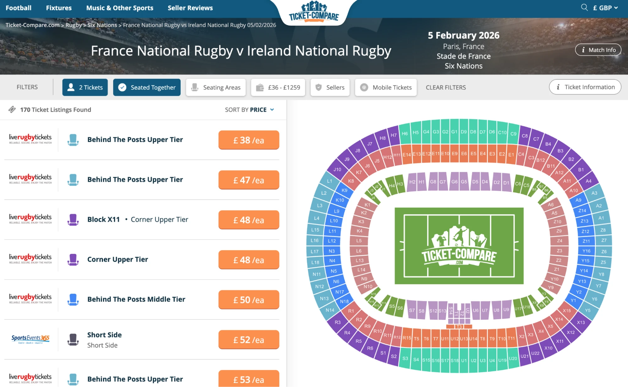 Screenshot of France National Rugby v Ireland National Rugby tickets on www.bubbleblissbeauty.com