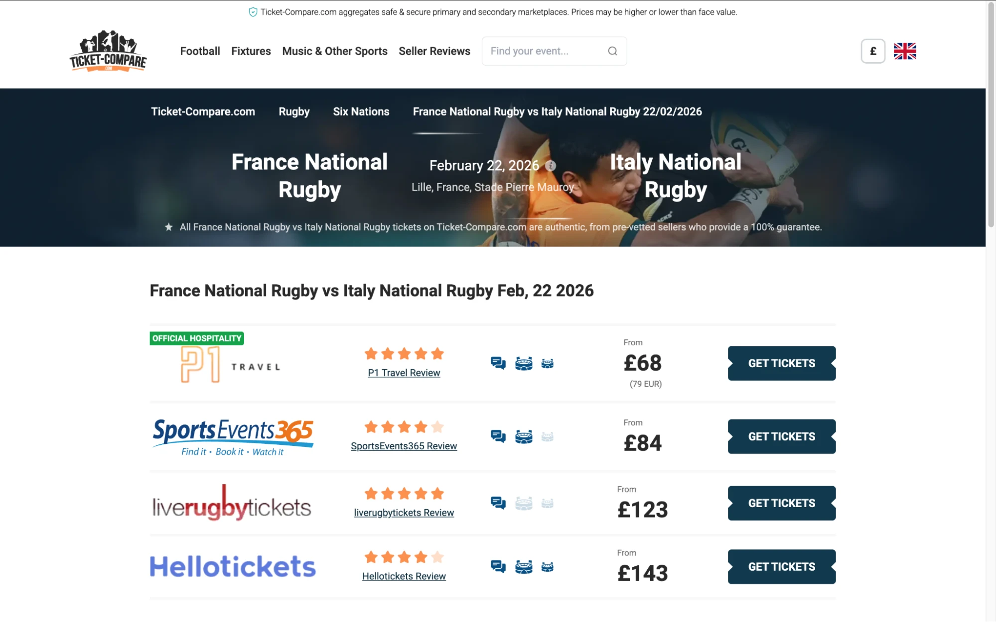 Screenshot of France National Rugby v Italy National Rugby tickets page on www.bubbleblissbeauty.com