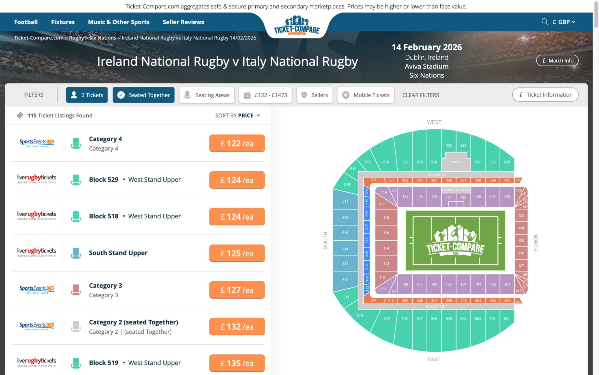 Screenshot of Ireland National Rugby v Italy National Rugby tickets page on www.bubbleblissbeauty.com