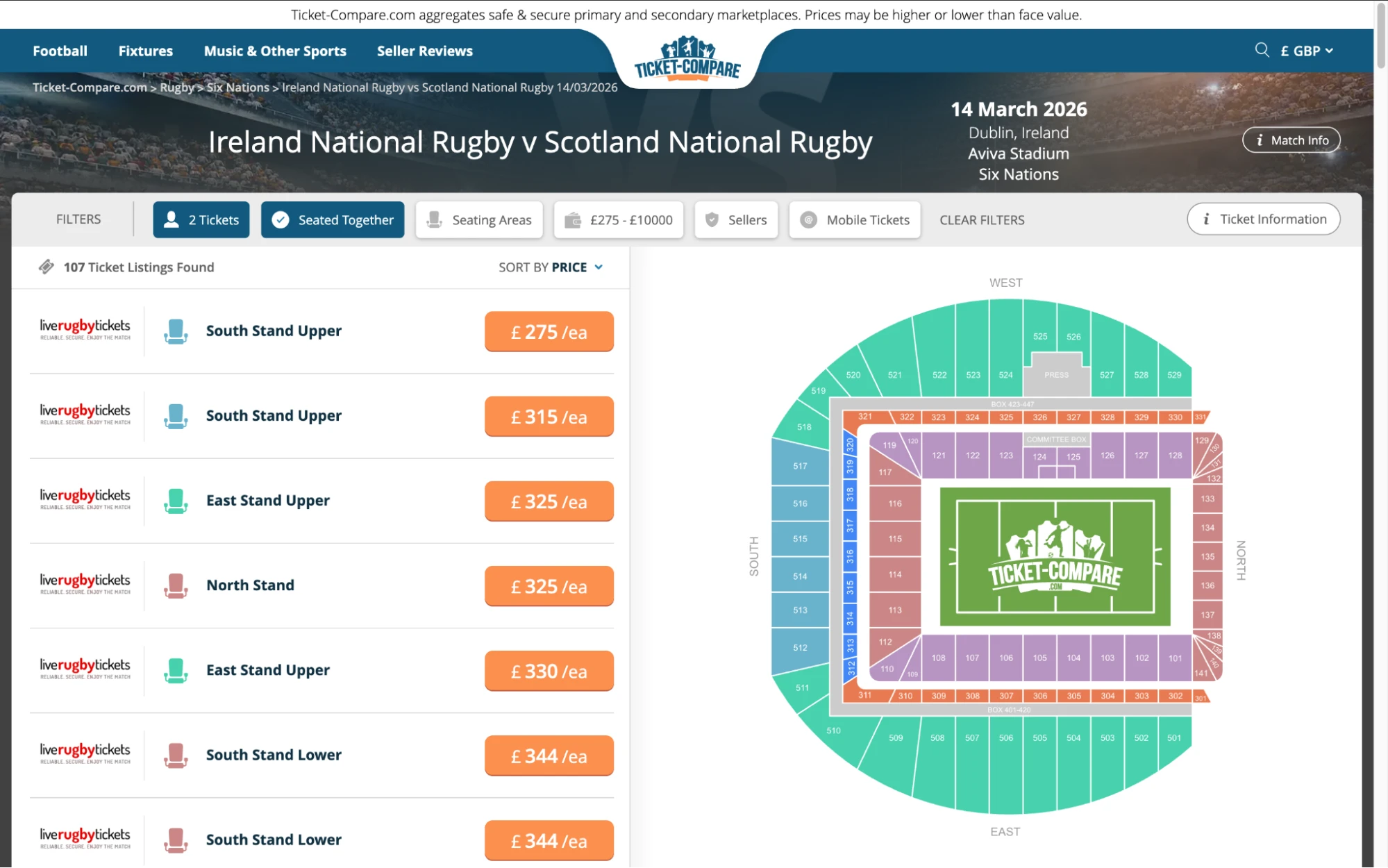 Screenshot of Ireland National Rugby v Scotland National Rugby tickets page on www.bubbleblissbeauty.com