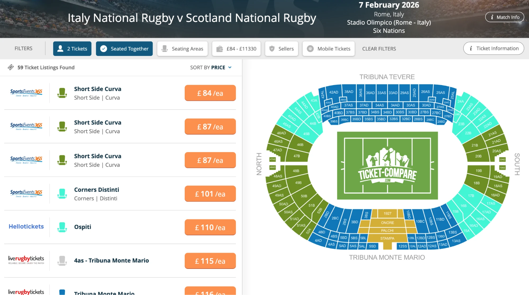 Screenshot of Italy National Rugby v Scotland National Rugby tickets page on www.bubbleblissbeauty.com