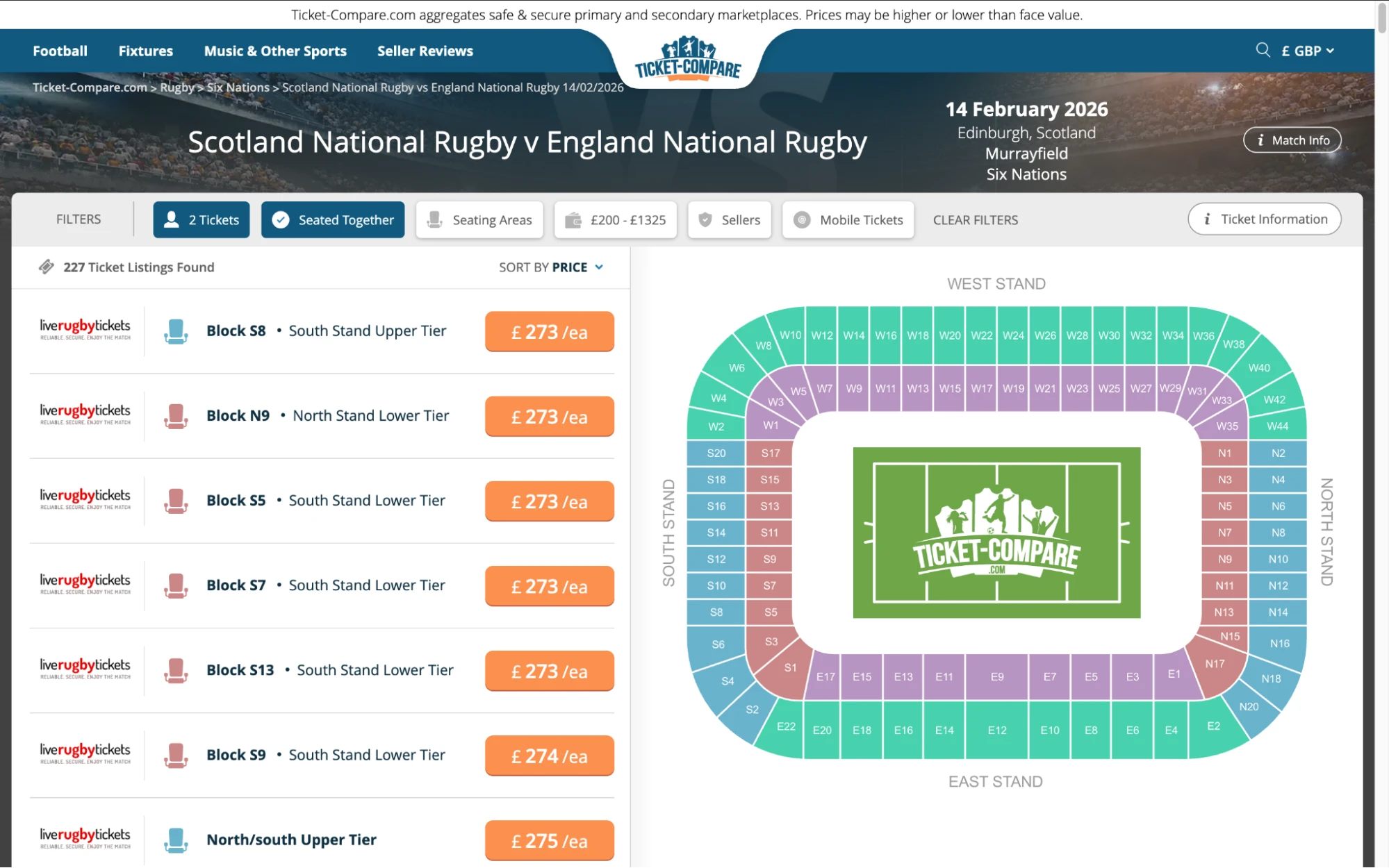 Screenshot of Scotland National Rugby v England National Rugby tickets page on www.bubbleblissbeauty.com