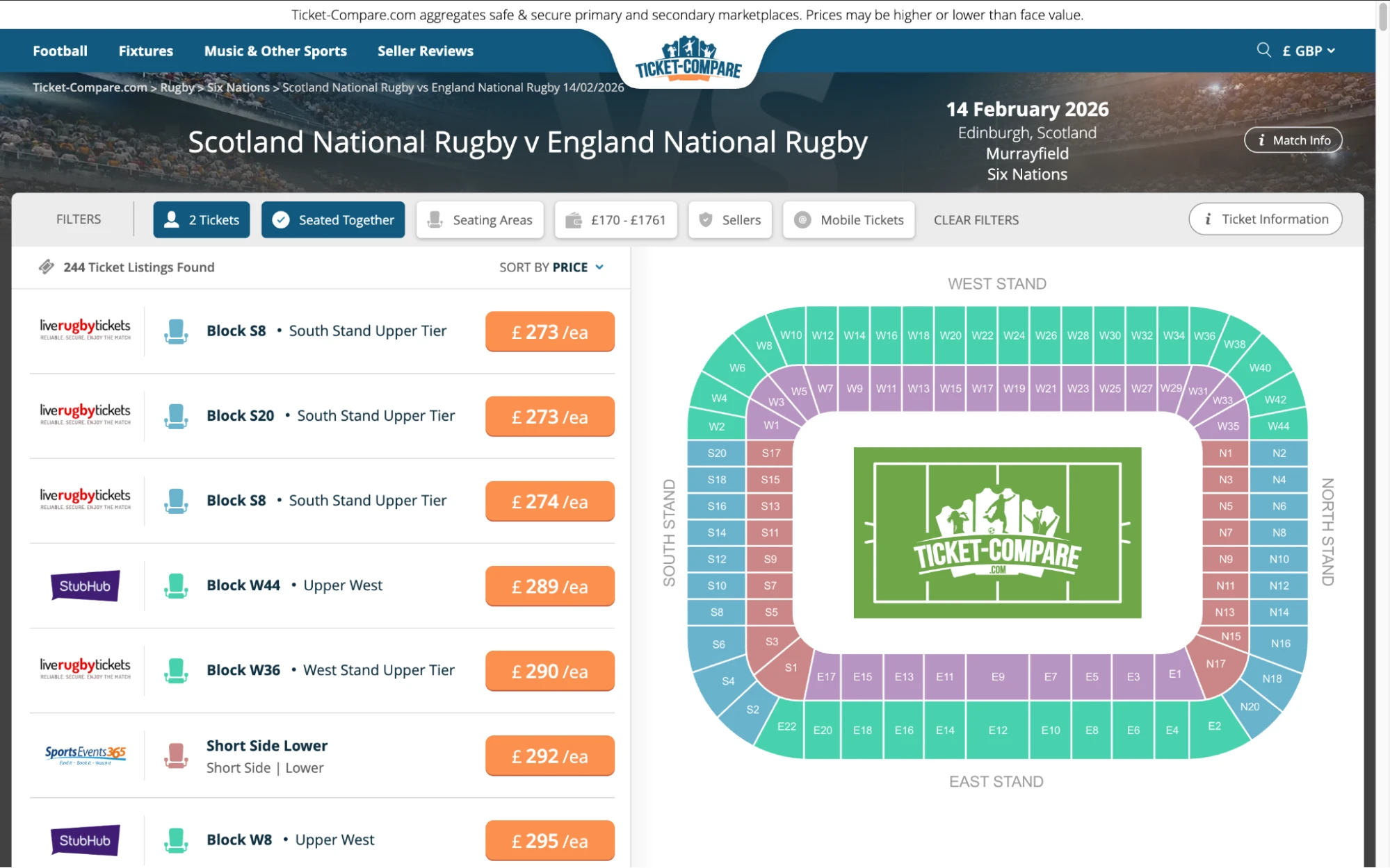 Screenshot of Scotland National Rugby v England National Rugby tickets page on www.bubbleblissbeauty.com