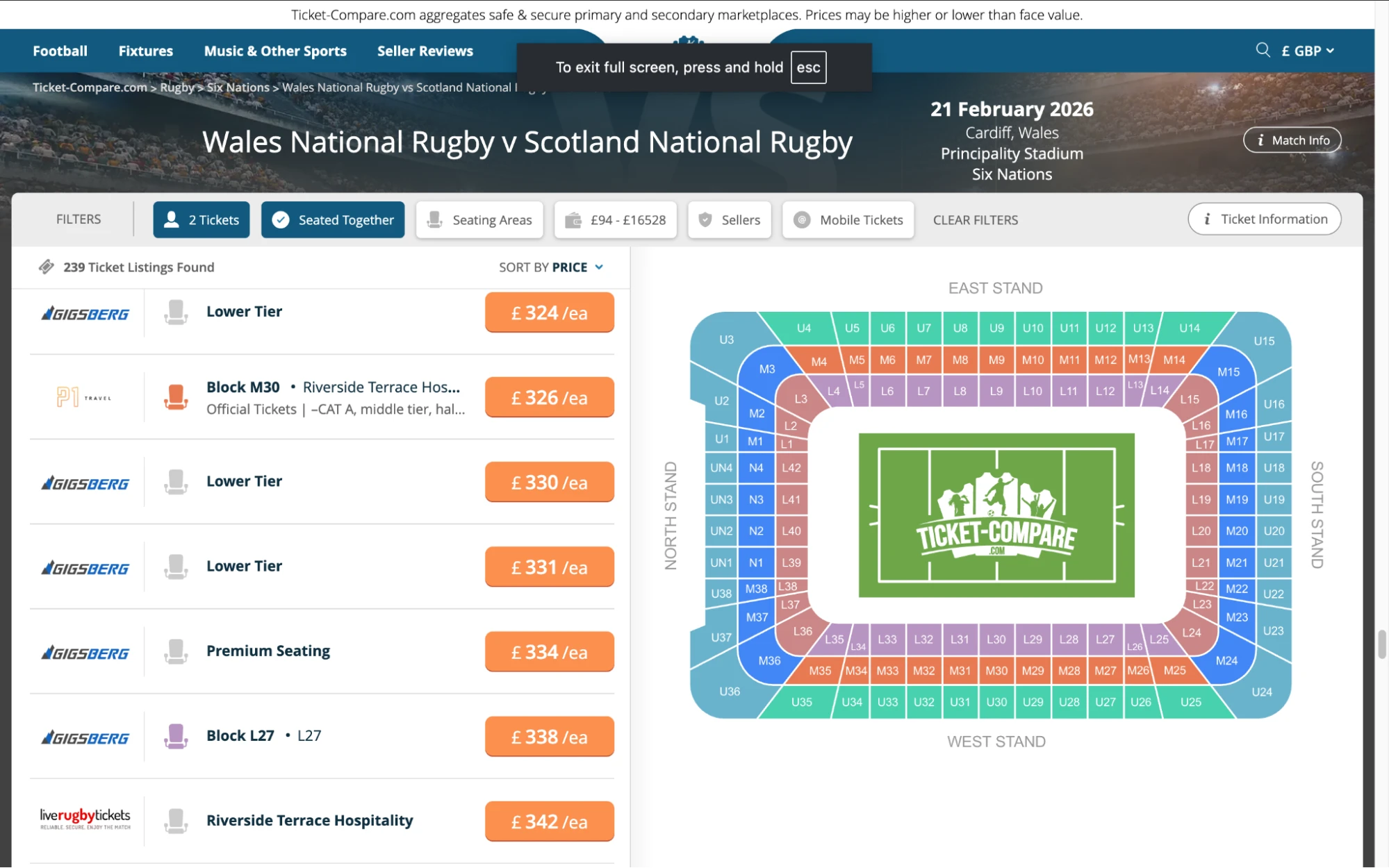 Screenshot of Wales National Rugby v Scotland National Rugby tickets page on www.bubbleblissbeauty.com