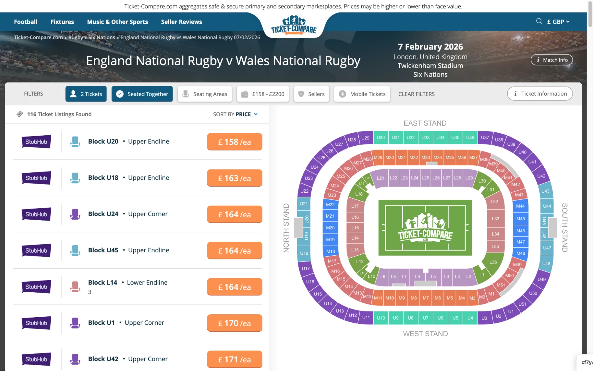 screenshot of England National Rugby v Wales National Rugby tickets page on www.bubbleblissbeauty.com