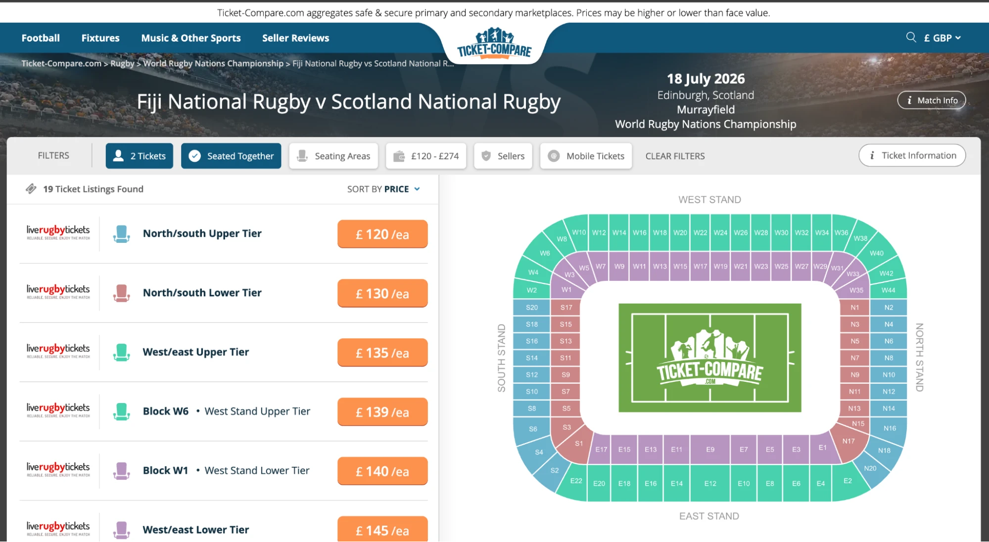 Screenshot of Fiji National Rugby v Scotland National Rugby tickets page on www.bubbleblissbeauty.com