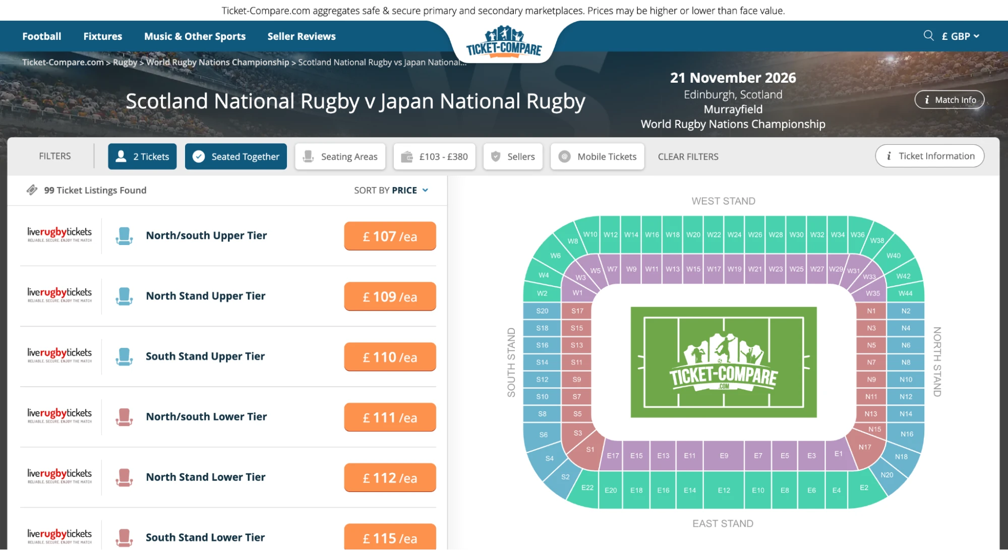 Screenshot of Scotland National Rugby v Japan National Rugby tickets page on www.bubbleblissbeauty.com